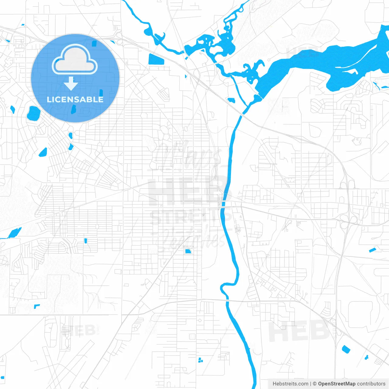 Albany, Georgia, United States, PDF vector map with water in focus