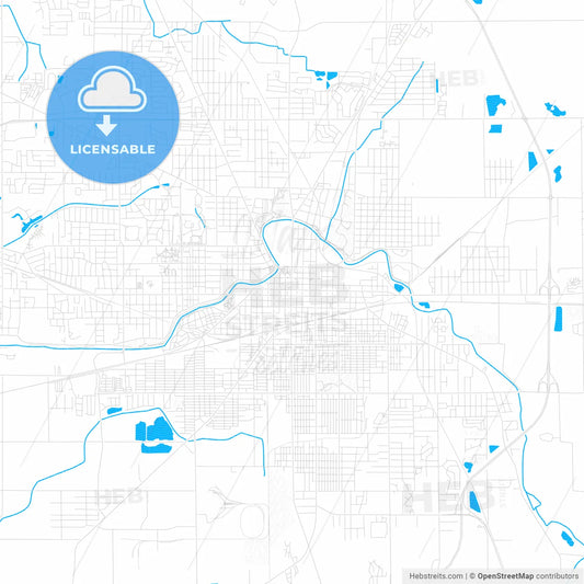 Muncie, Indiana, United States, PDF vector map with water in focus