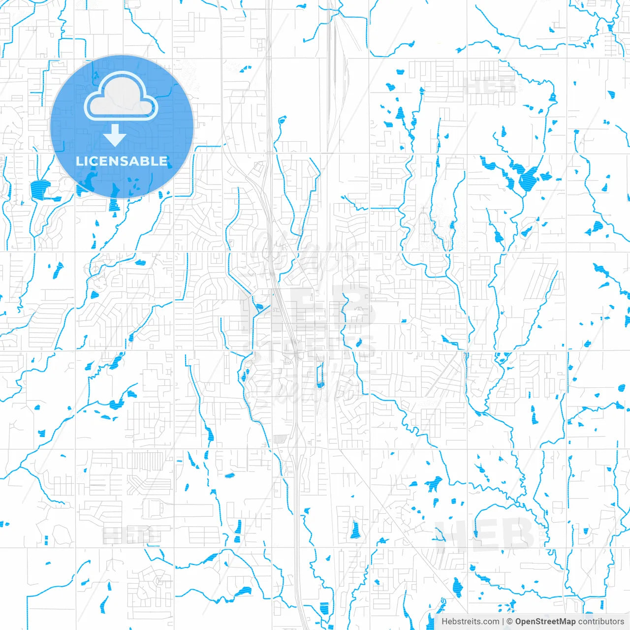 Moore, Oklahoma, United States, PDF vector map with water in focus