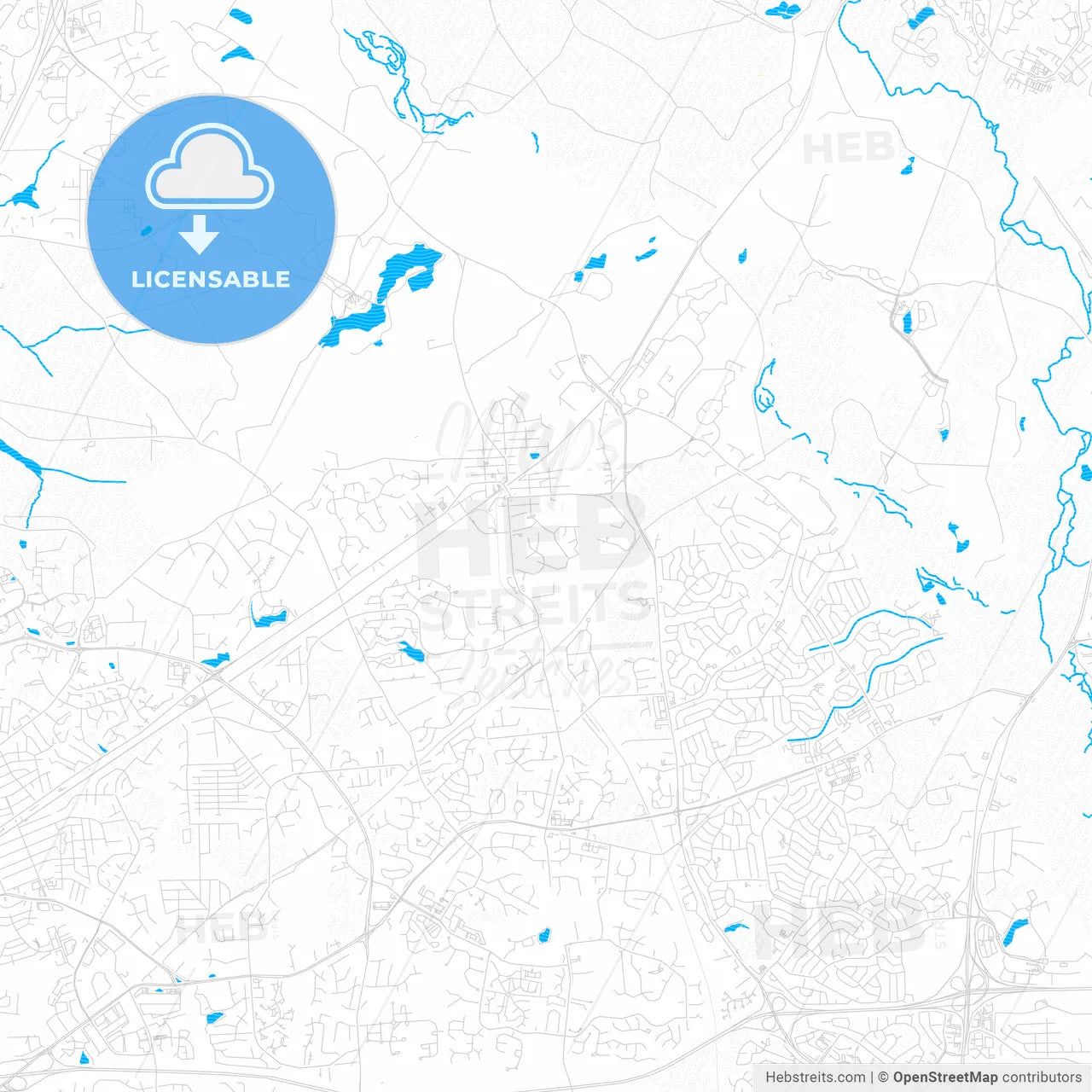 Bowie, Maryland, United States, PDF vector map with water in focus