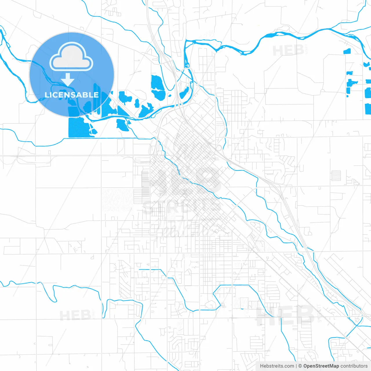 Caldwell, Idaho, United States, PDF vector map with water in focus