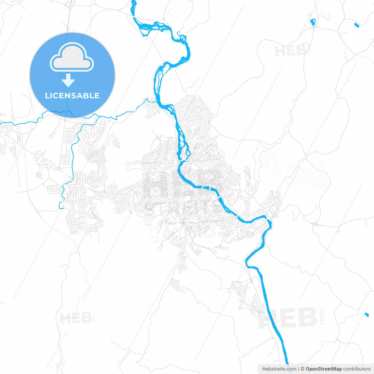 Cachoeiro de Itapemirim, Brazil PDF vector map with water in focus