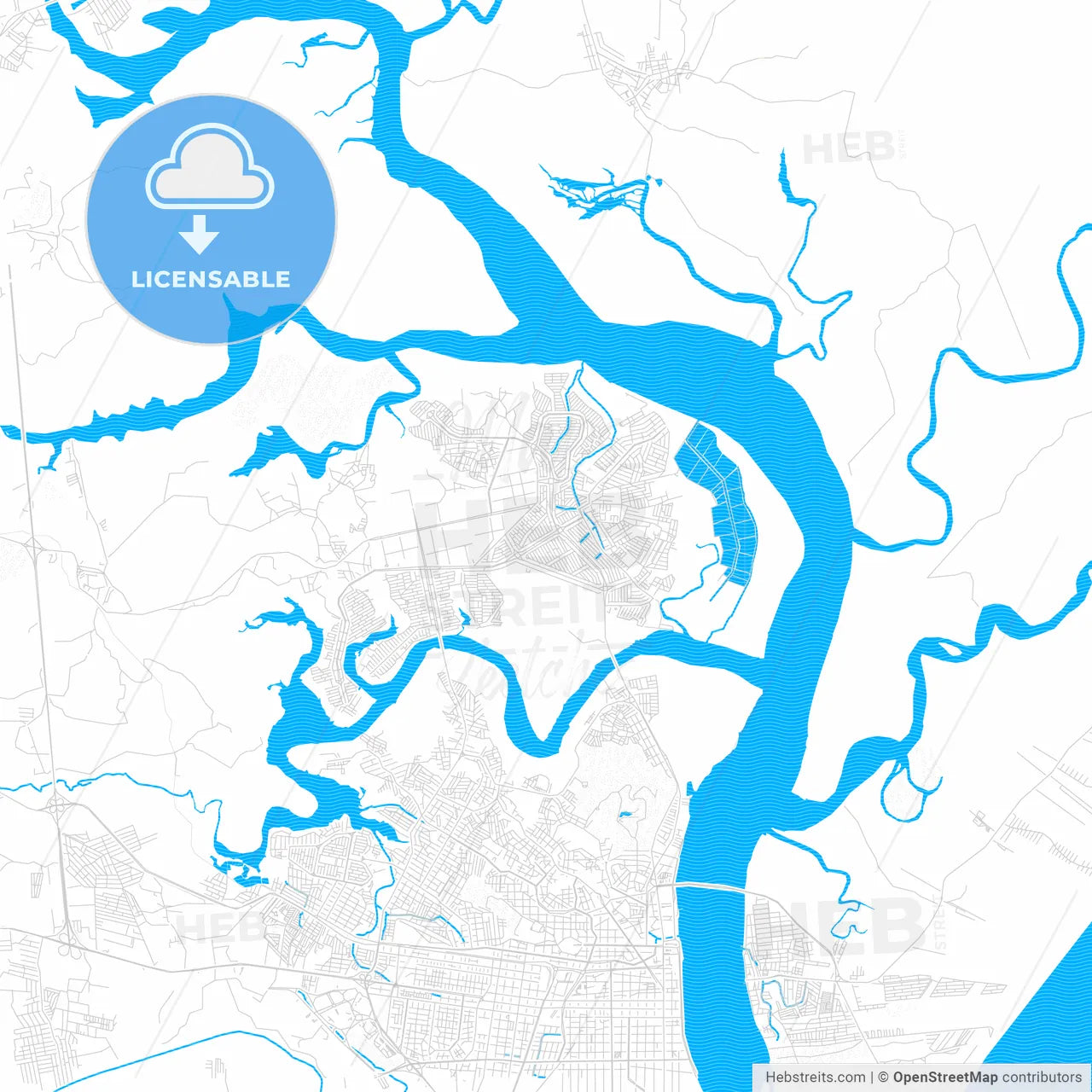 Nossa Senhora do Socorro, Brazil PDF vector map with water in focus