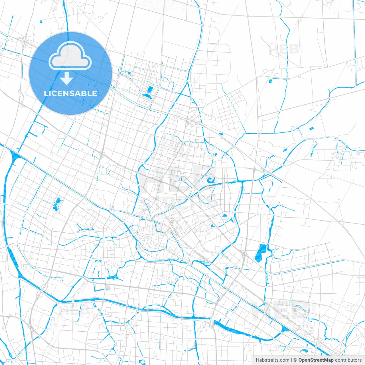 Changzhou, China PDF vector map with water in focus