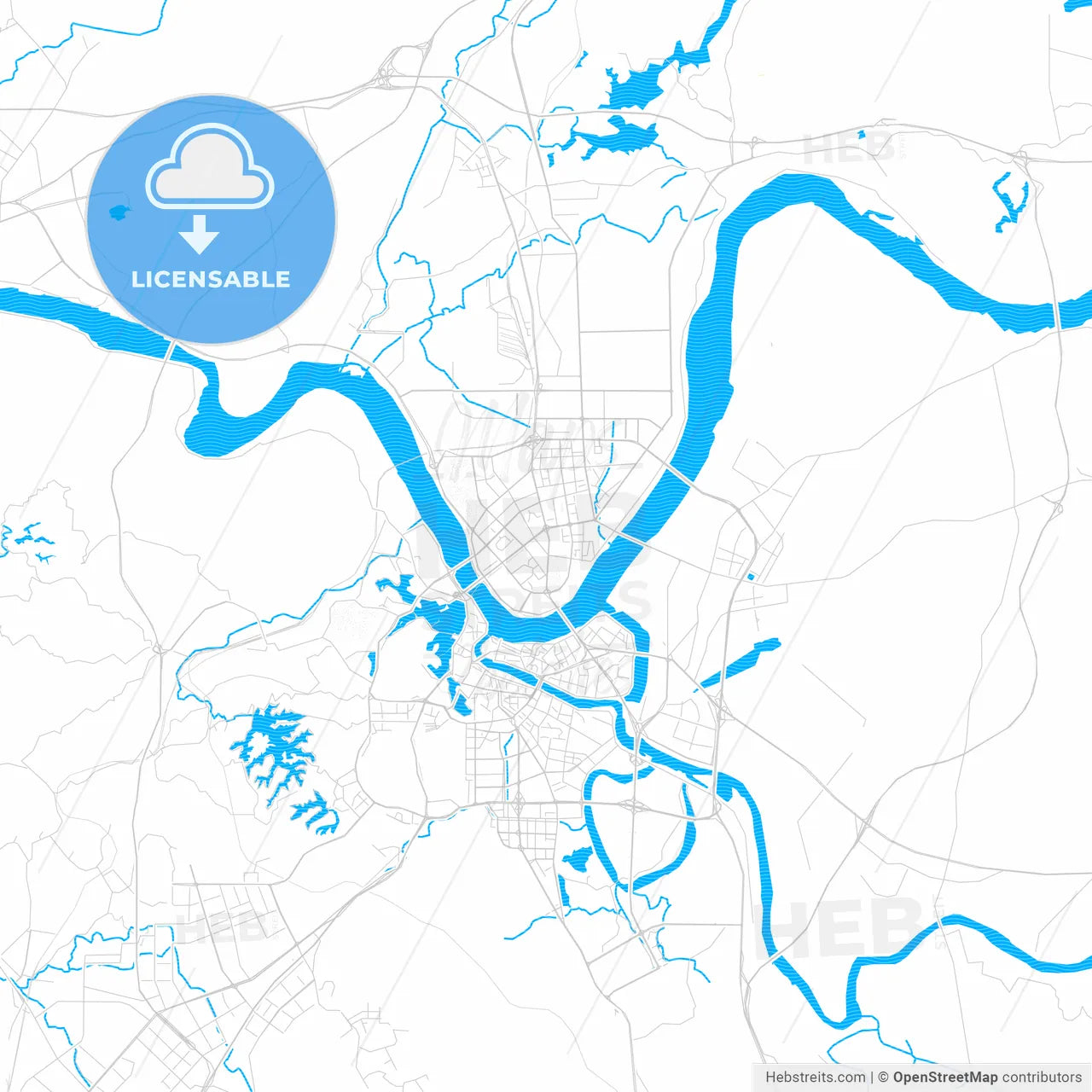 Huizhou, China PDF vector map with water in focus