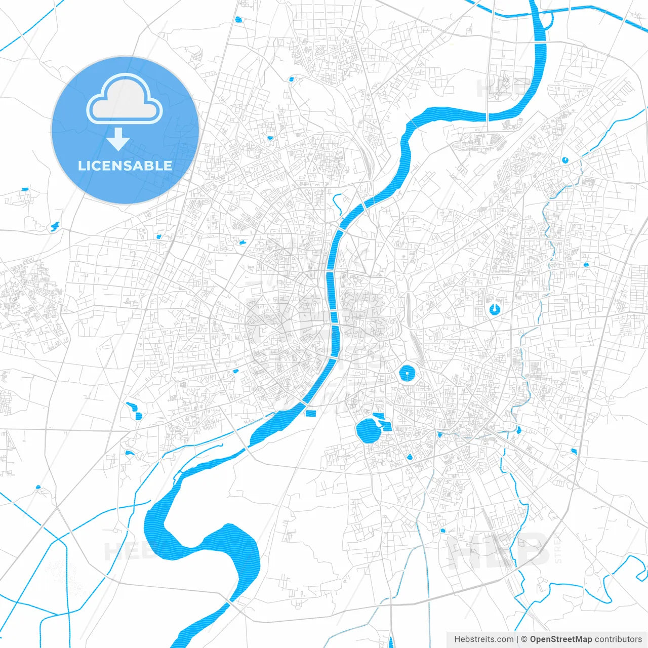 Ahmedabad, India PDF vector map with water in focus