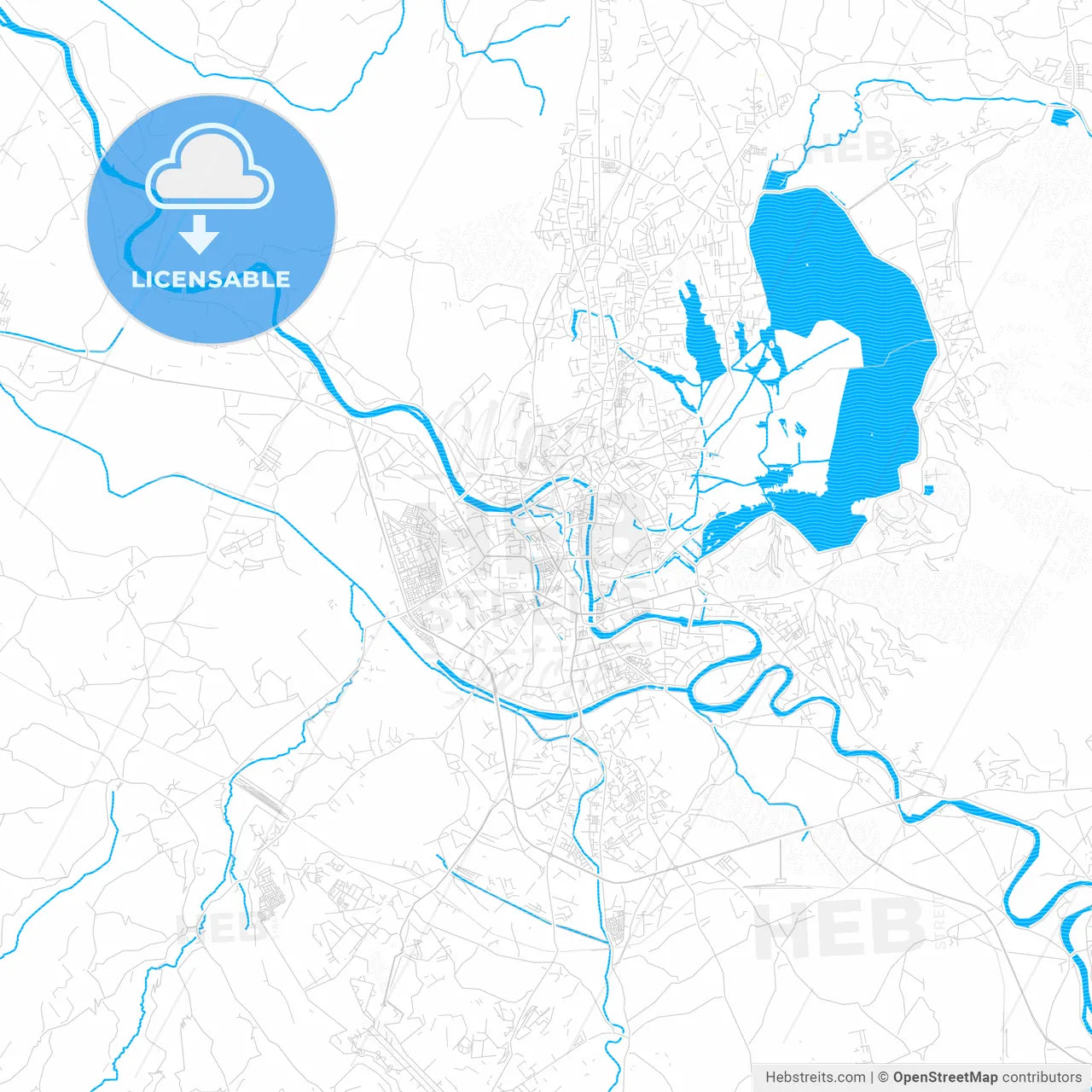 Srinagar, India PDF vector map with water in focus