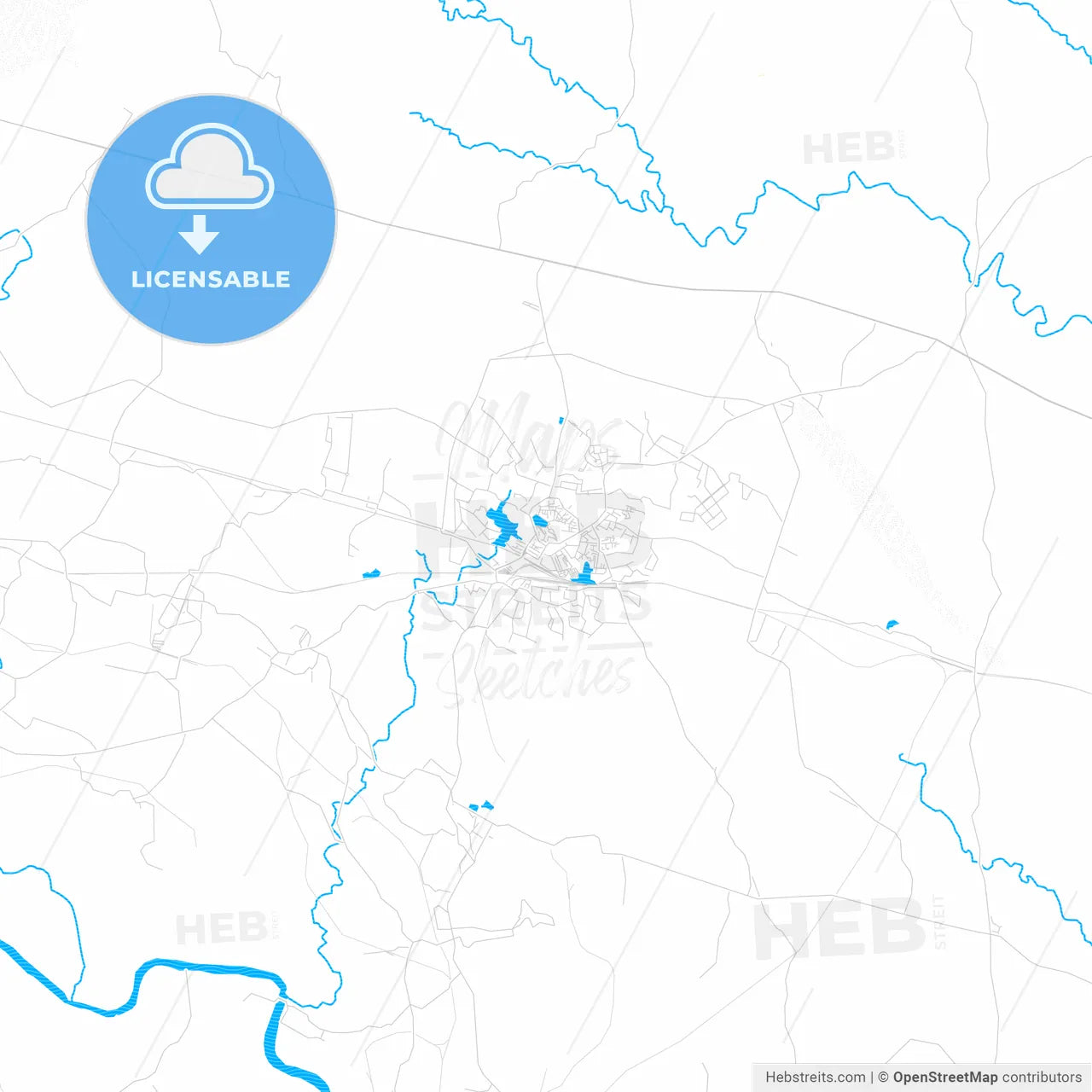 Dhanbad, India PDF vector map with water in focus