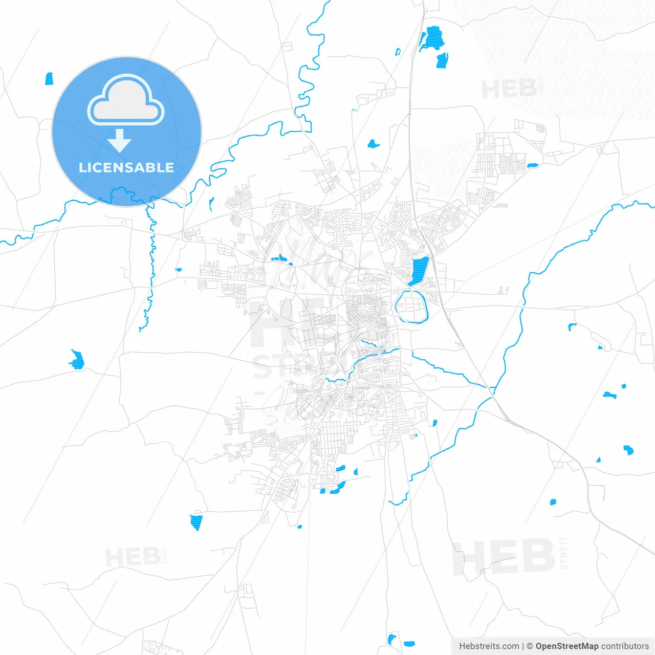 Belgaum, India PDF vector map with water in focus