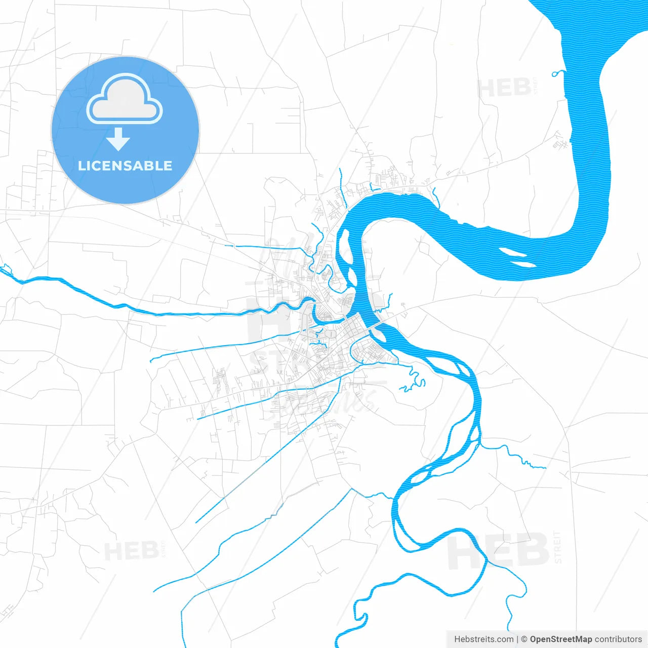 Tanjungbalai, Indonesia PDF vector map with water in focus