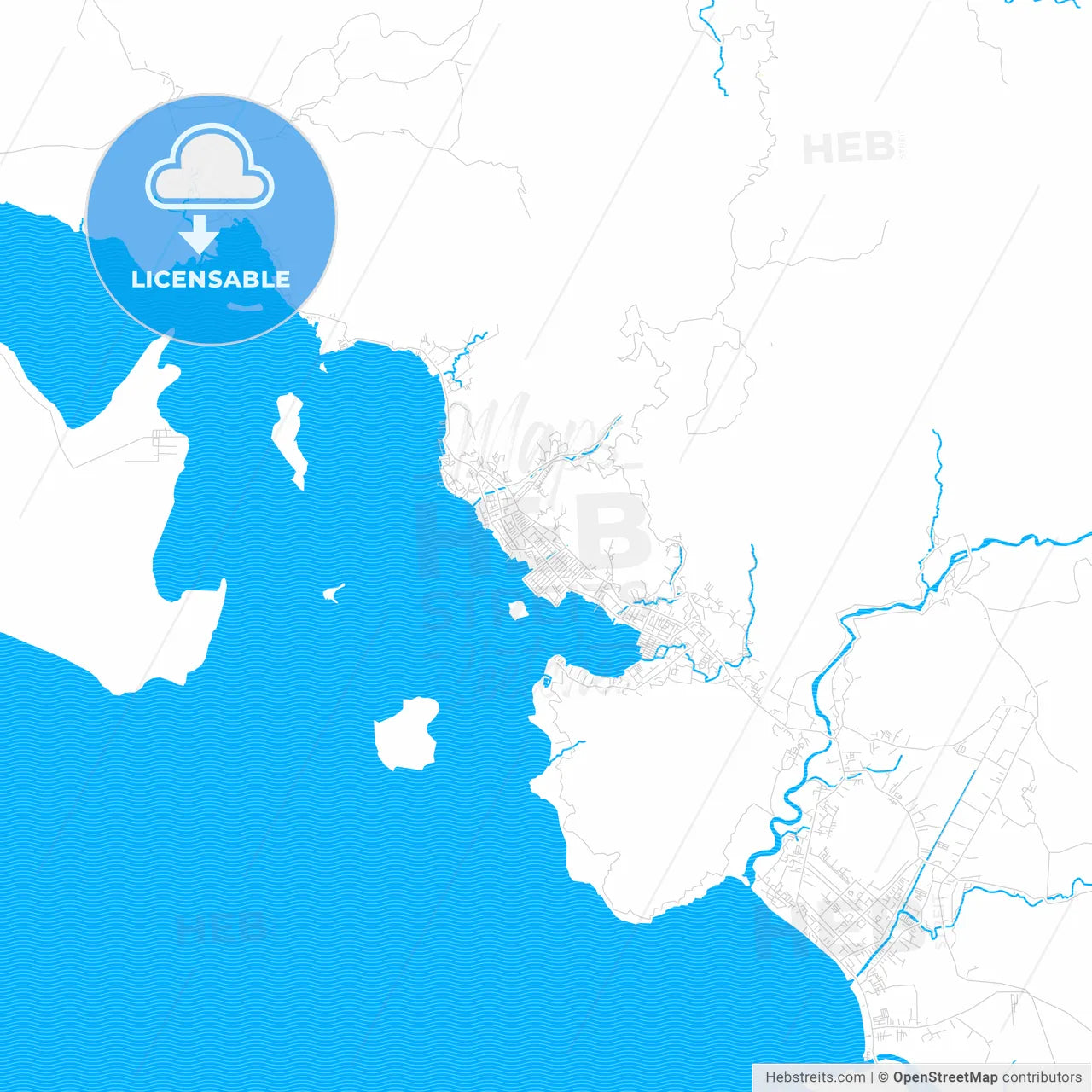 Sibolga, Indonesia PDF vector map with water in focus