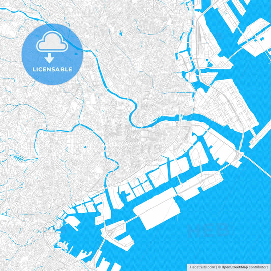 Kawasaki, Japan PDF vector map with water in focus