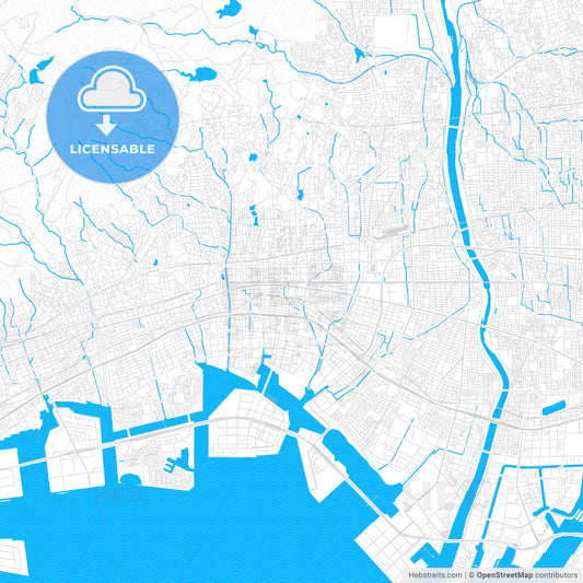 Nishinomiya, Japan PDF vector map with water in focus