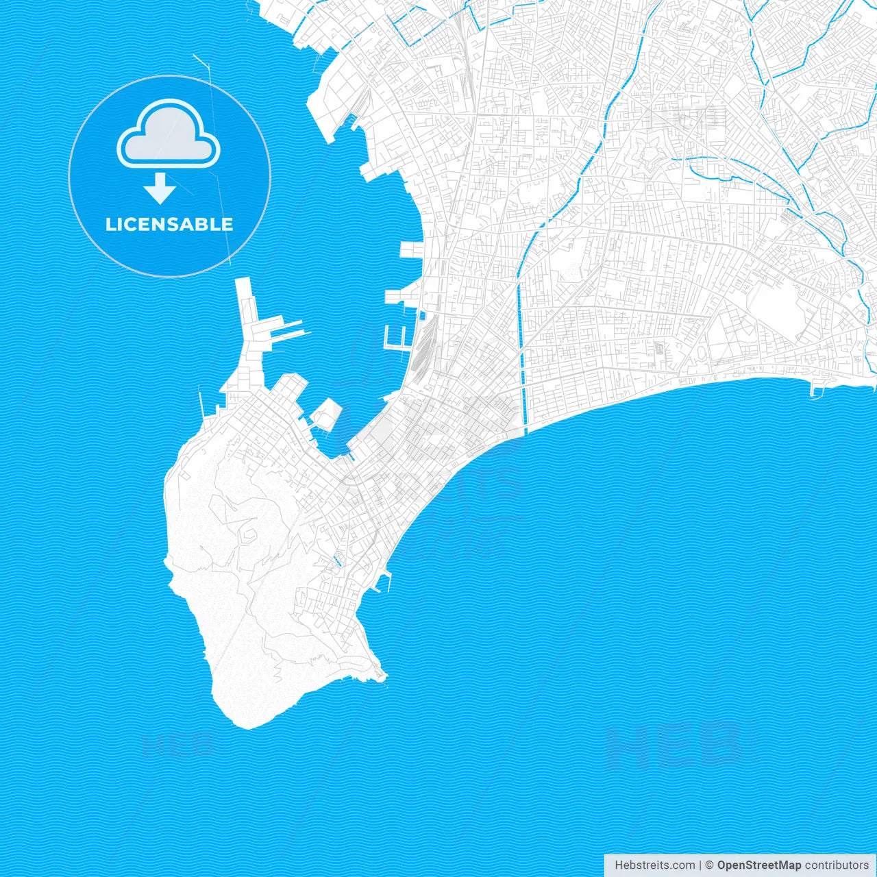 Hakodate, Japan PDF vector map with water in focus