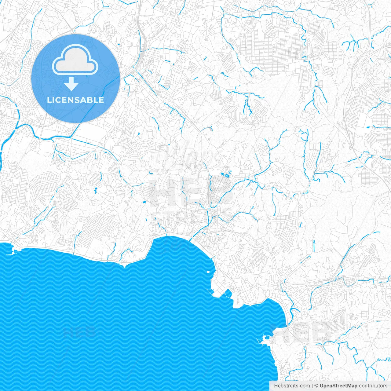 Kamakura, Japan PDF vector map with water in focus
