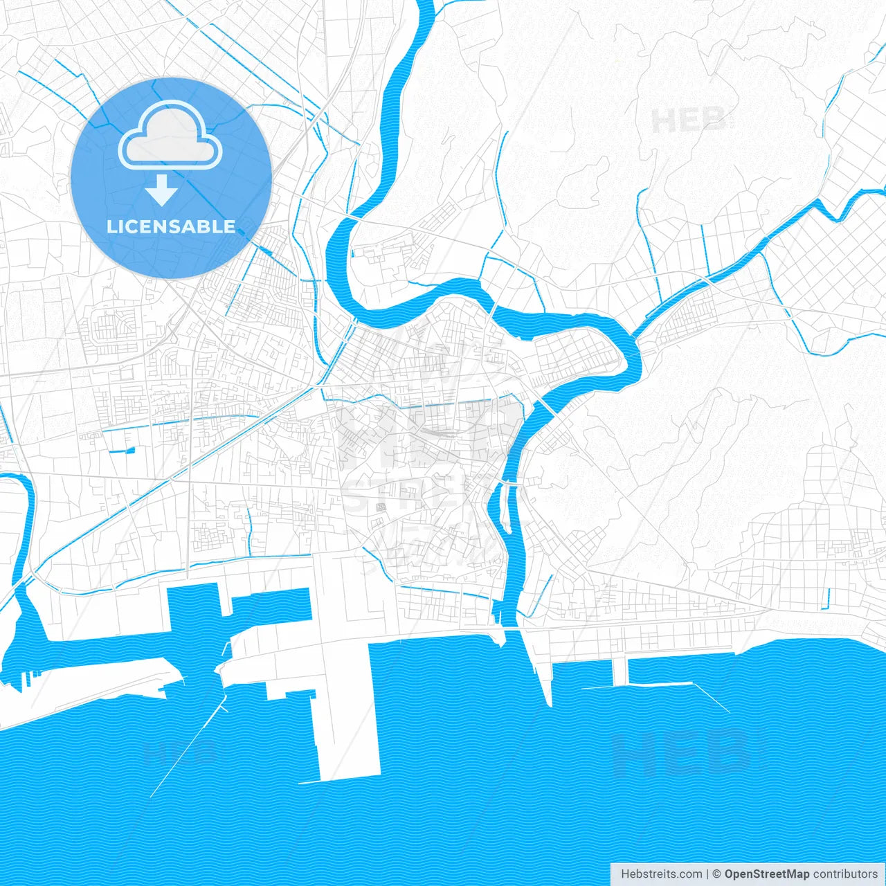 Ishinomaki, Japan PDF vector map with water in focus