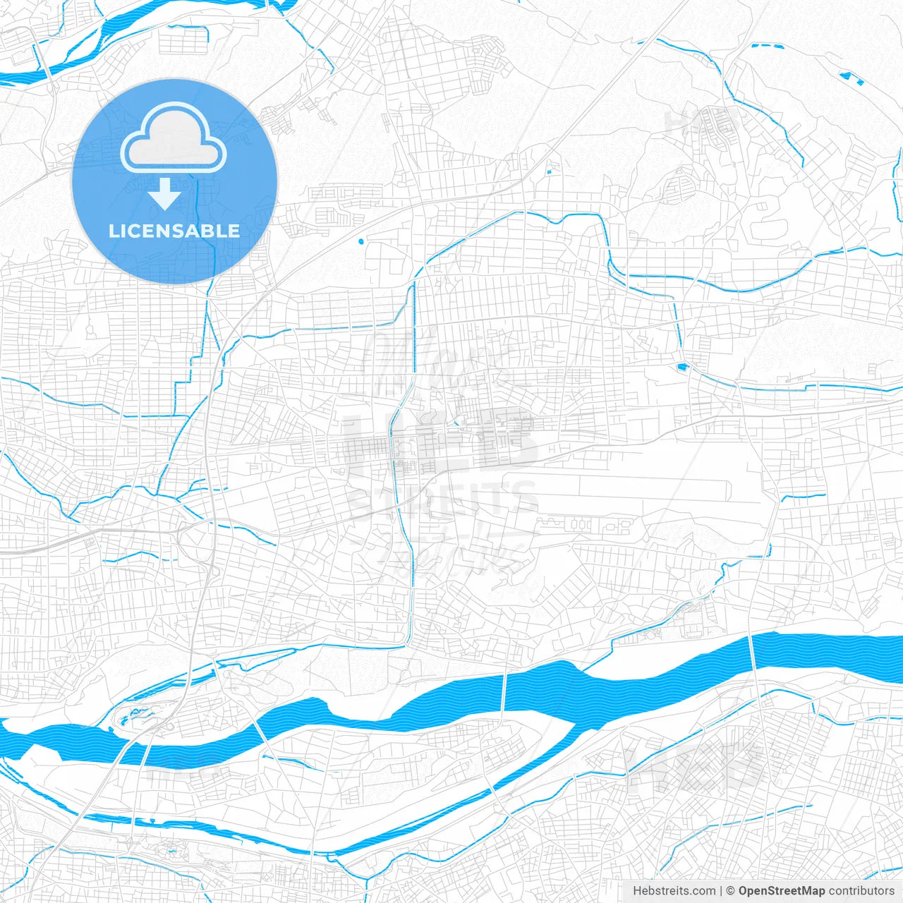 Kakamigahara, Japan PDF vector map with water in focus