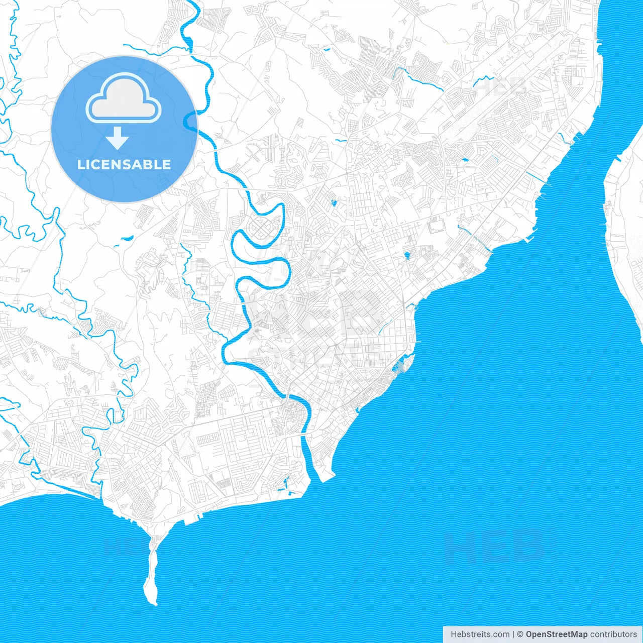 Davao City, Philippines PDF vector map with water in focus