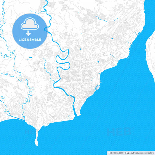 Davao City, Philippines PDF vector map with water in focus