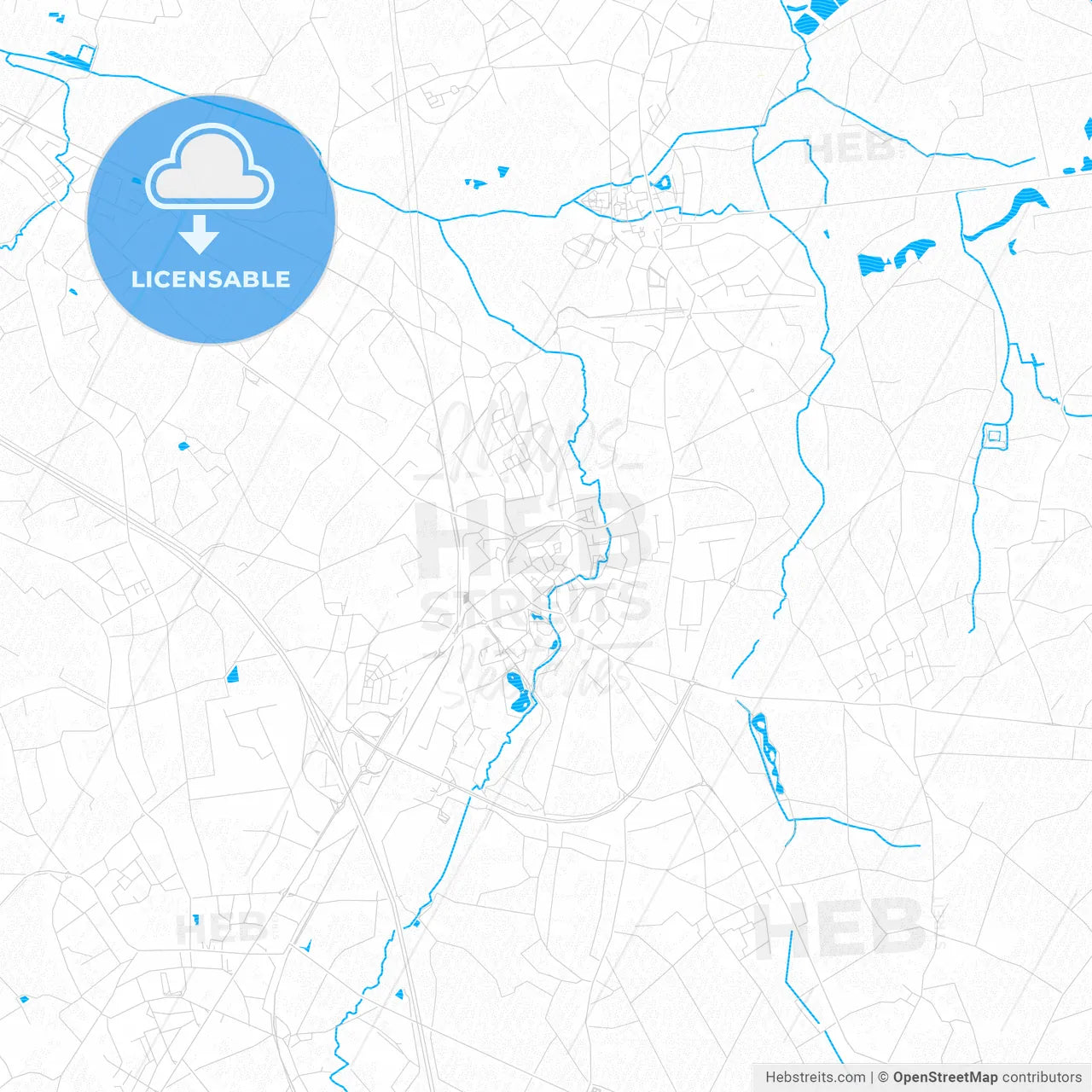 Bilzen, Belgium PDF vector map with water in focus