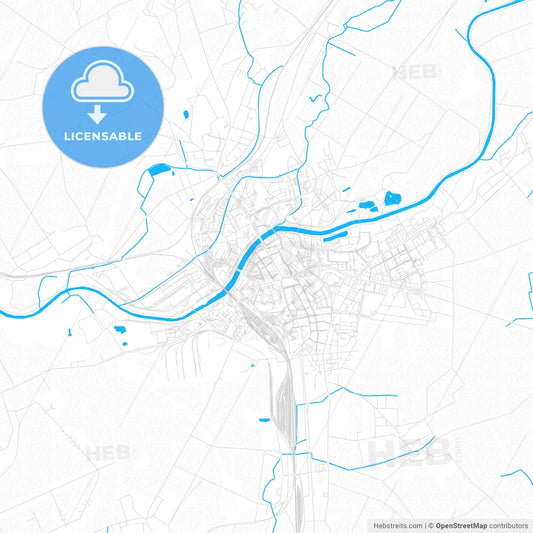 Přerov, Czechia PDF vector map with water in focus