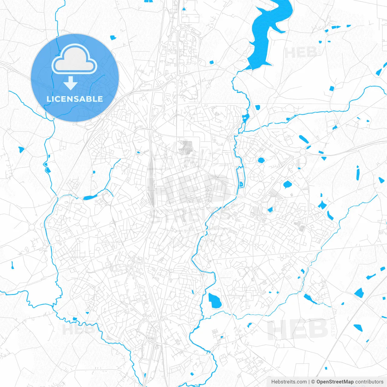La Roche-sur-Yon, France PDF vector map with water in focus