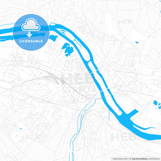 Mantes-la-Jolie, France PDF vector map with water in focus