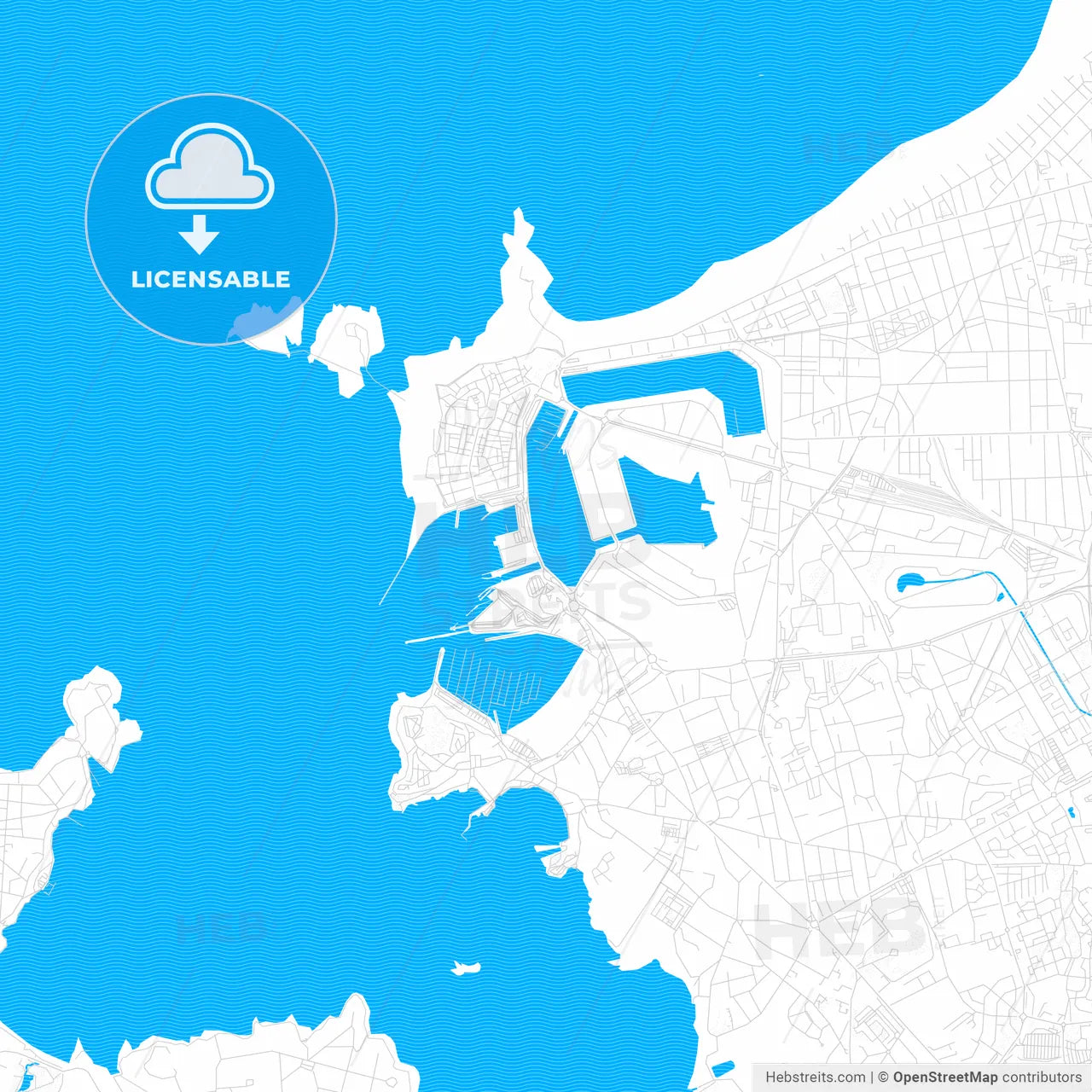 Saint-Malo, France PDF vector map with water in focus