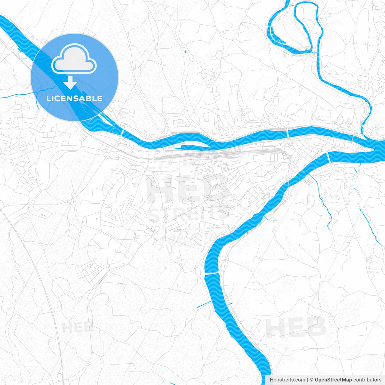 Passau, Germany PDF vector map with water in focus