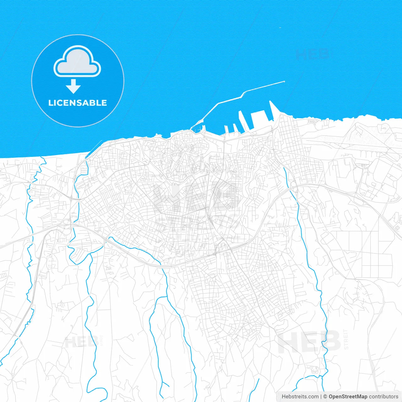 Heraklion, Greece PDF vector map with water in focus