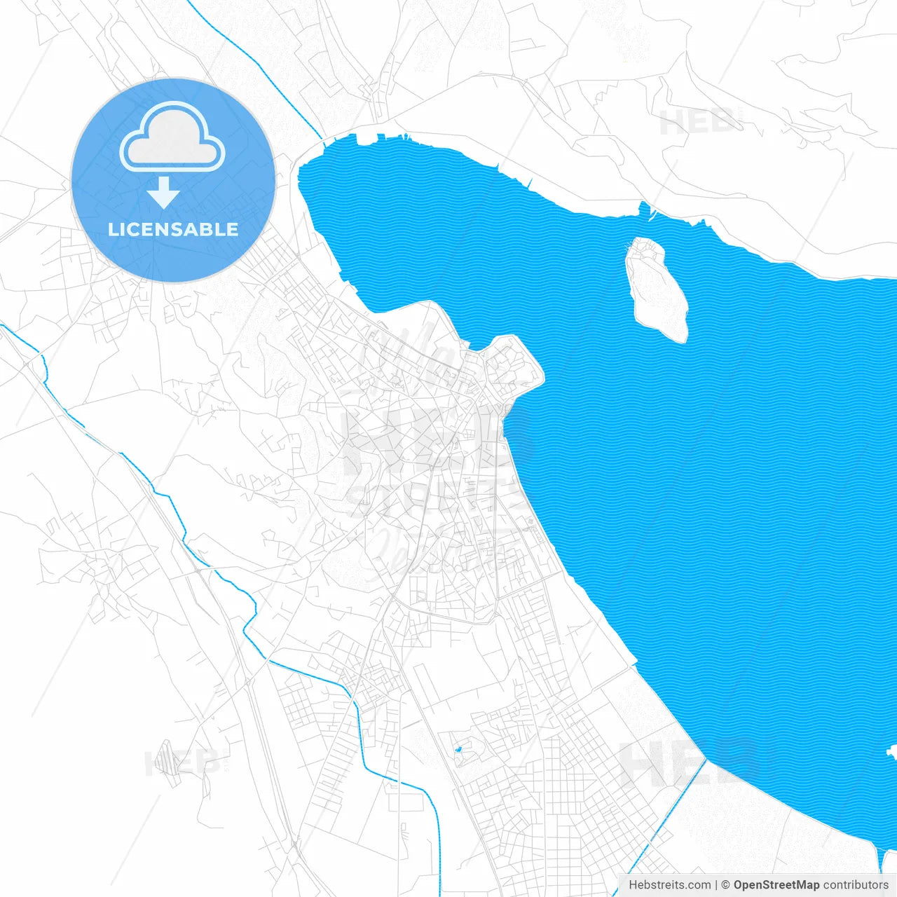 Ioannina, Greece PDF vector map with water in focus