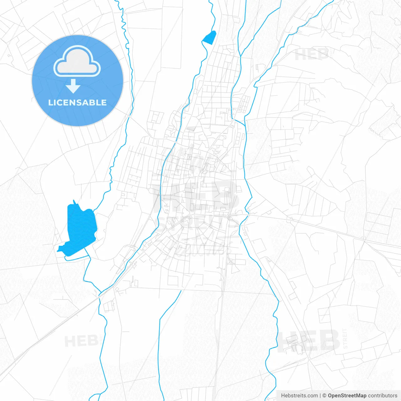 Gyöngyös, Hungary PDF vector map with water in focus