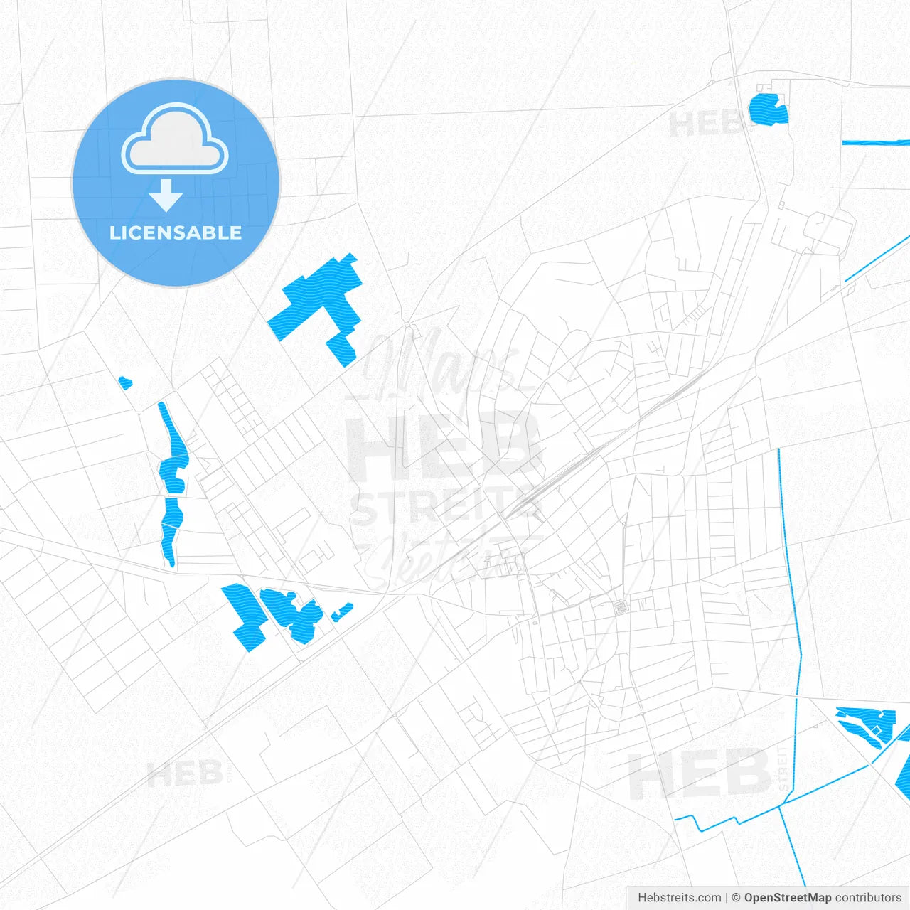Orosháza, Hungary PDF vector map with water in focus