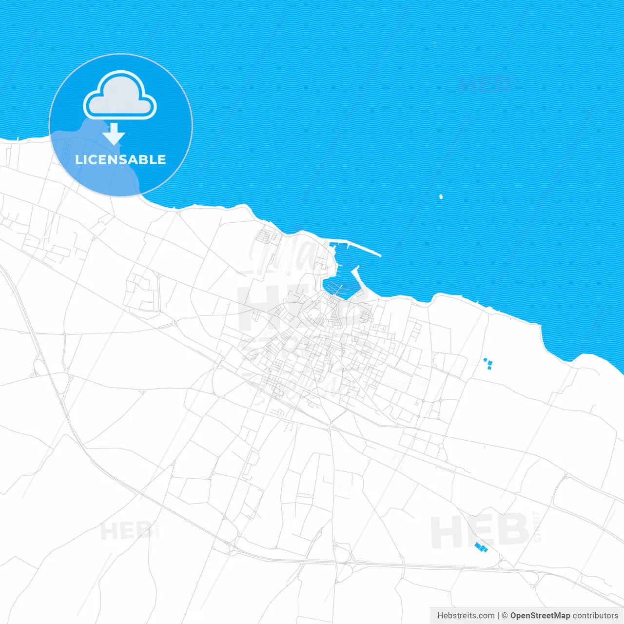 Bisceglie, Italy PDF vector map with water in focus