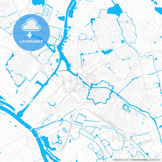 Zwolle, Netherlands PDF vector map with water in focus