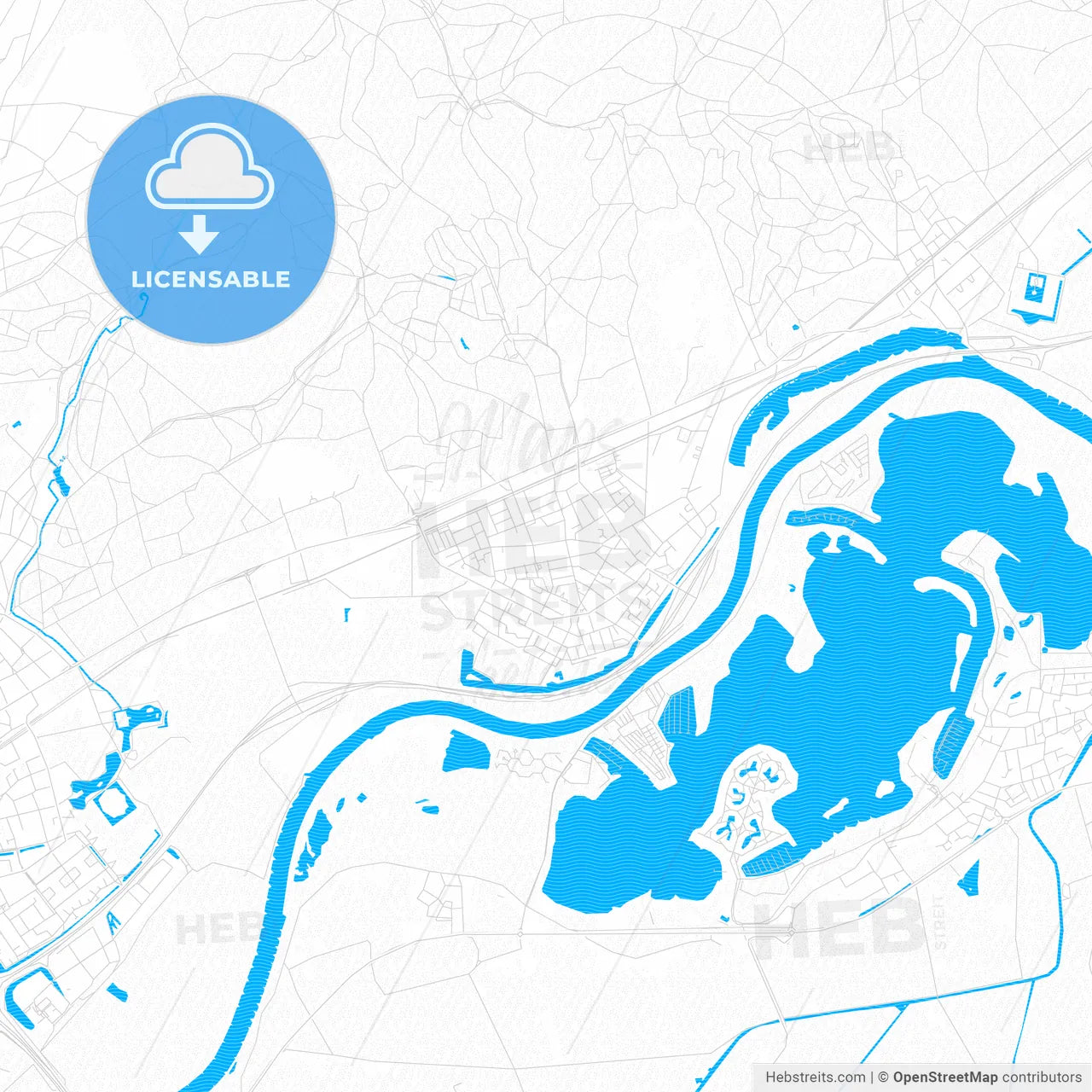 Rheden, Netherlands PDF vector map with water in focus