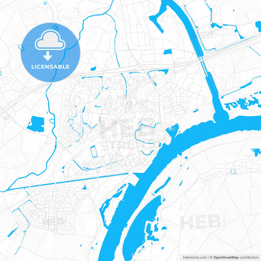 Tiel, Netherlands PDF vector map with water in focus