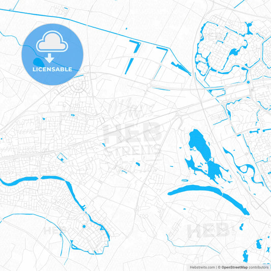 Wijchen, Netherlands PDF vector map with water in focus