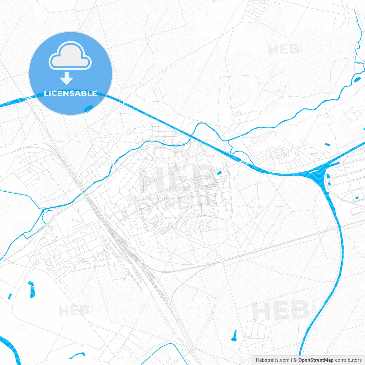 Kędzierzyn-Koźle, Poland PDF vector map with water in focus