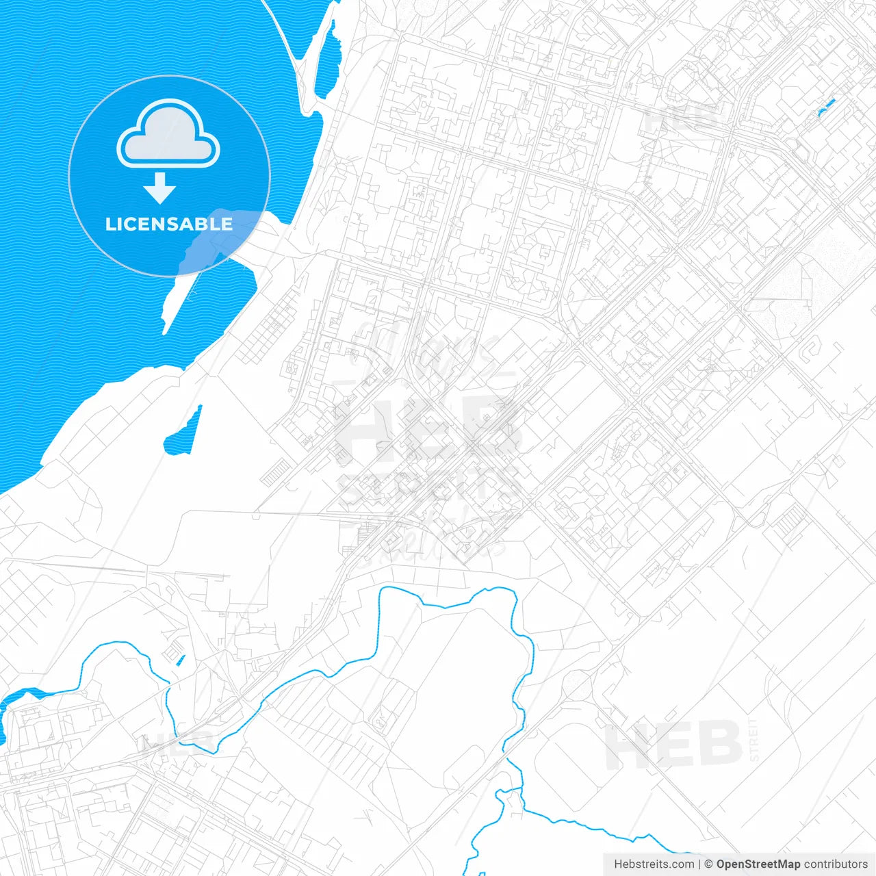 Naberezhnye Chelny, Russia PDF vector map with water in focus