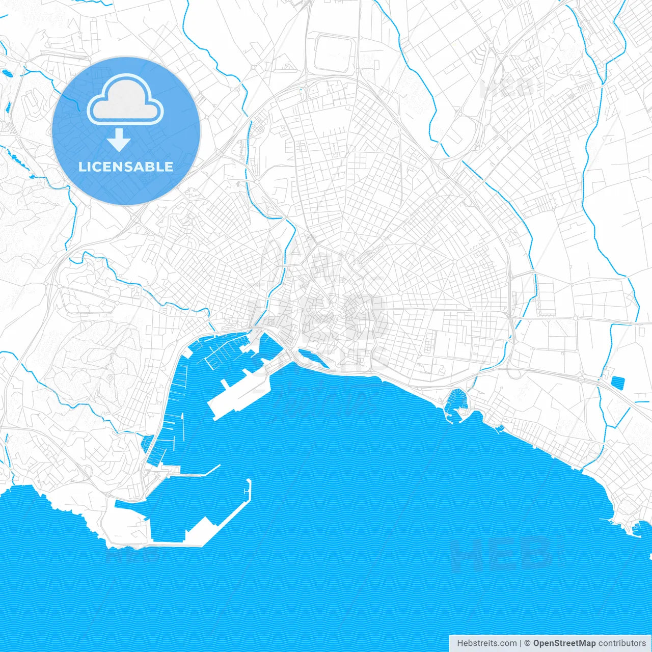 Palma, Spain PDF vector map with water in focus