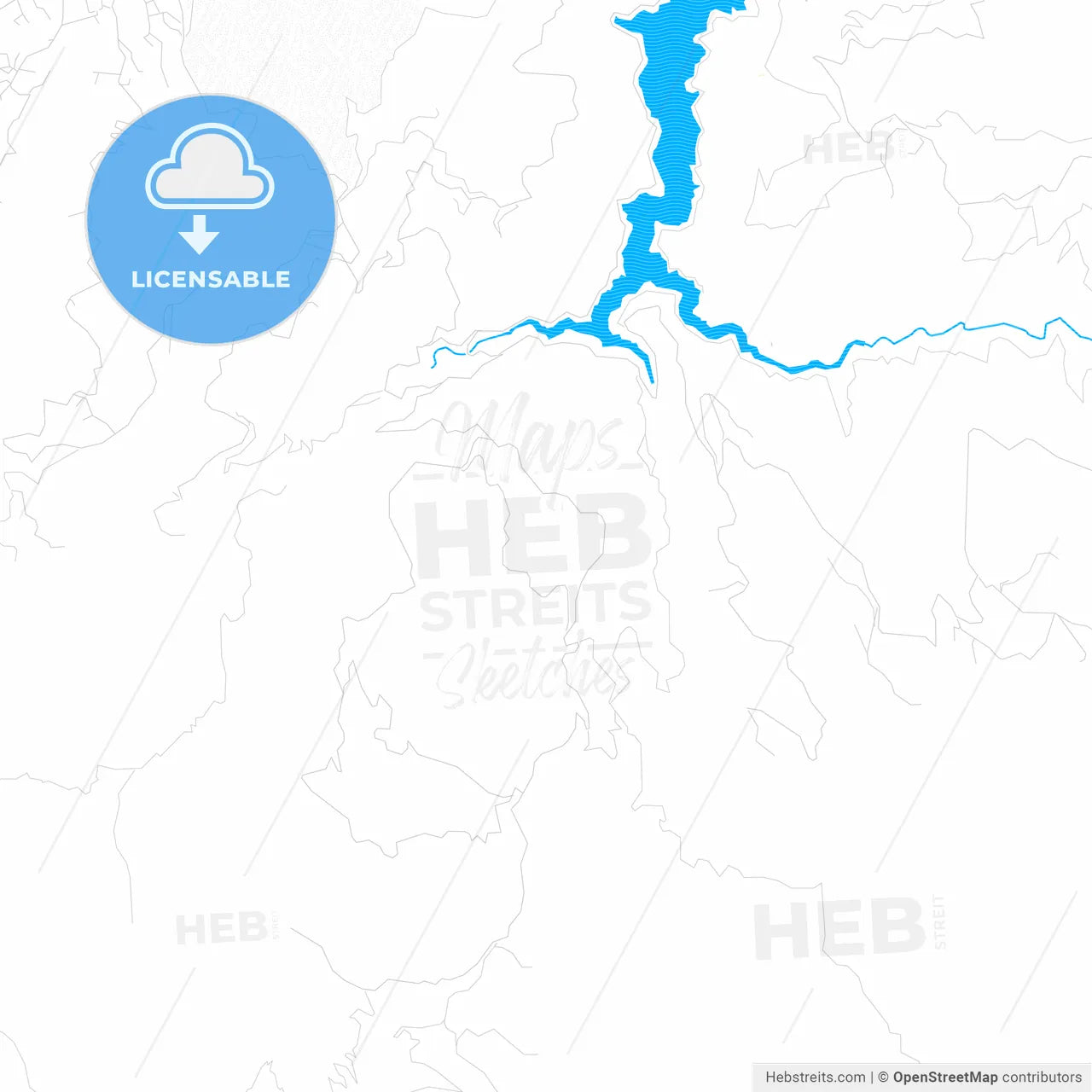 Başiskele, Turkey PDF vector map with water in focus