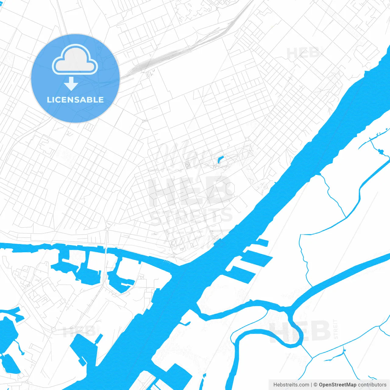 Kherson, Ukraine PDF vector map with water in focus