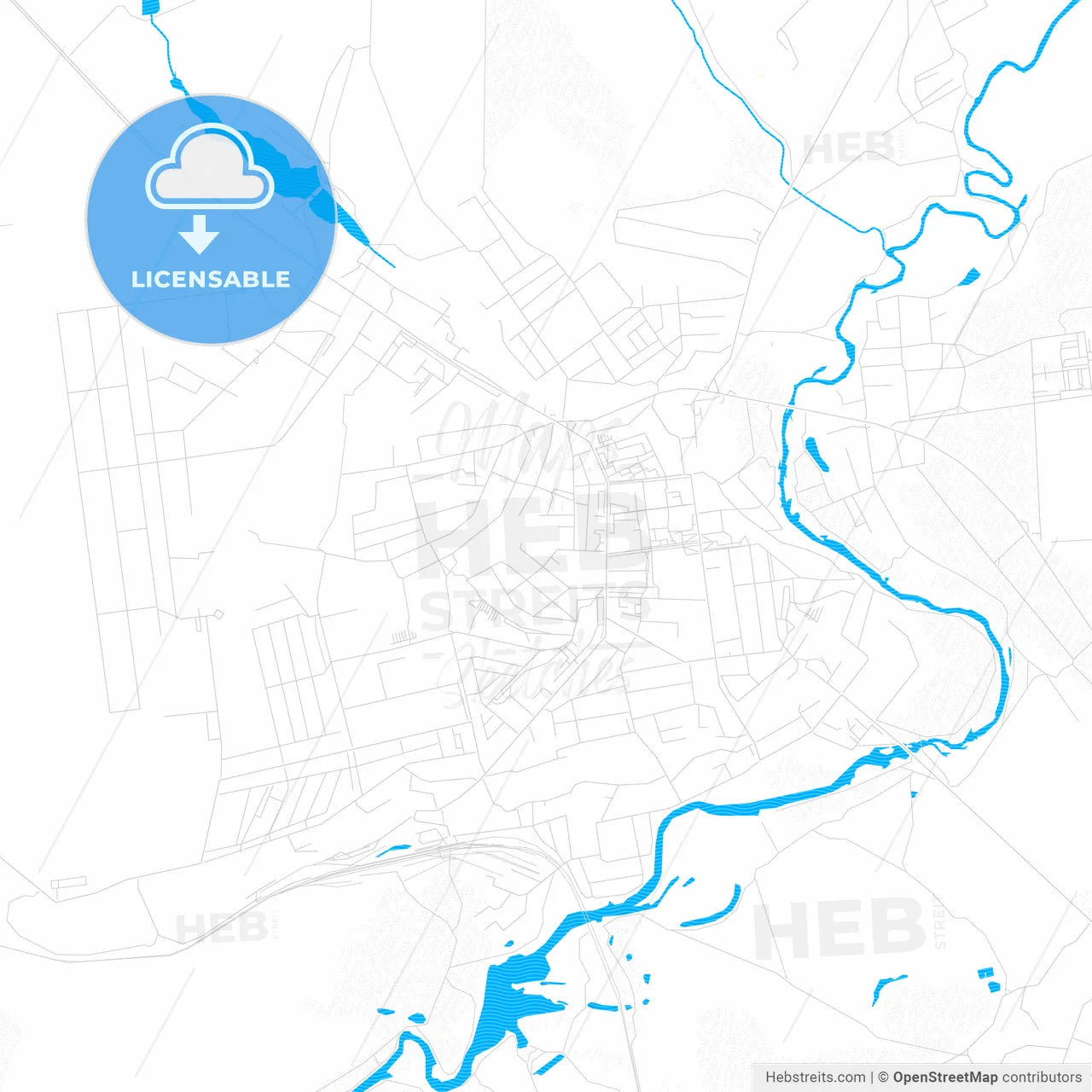 Chuhuiv, Ukraine PDF vector map with water in focus