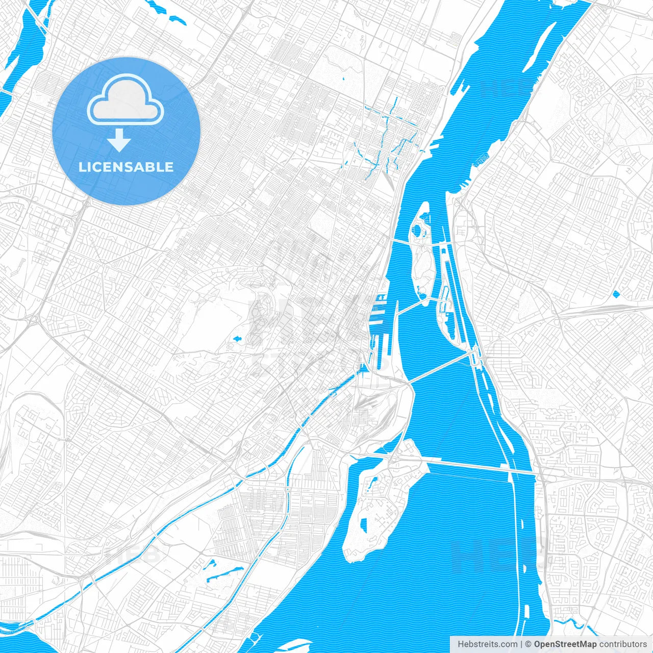 Montreal, Canada PDF vector map with water in focus