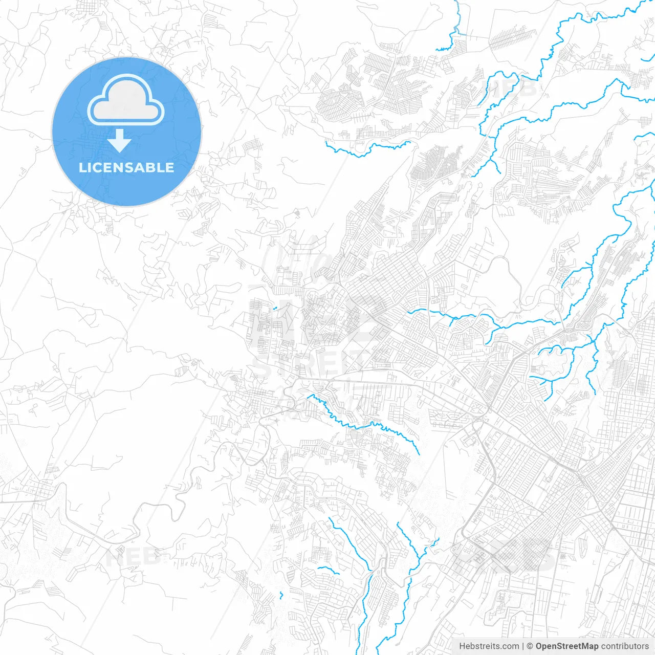 Mixco, Guatemala PDF vector map with water in focus