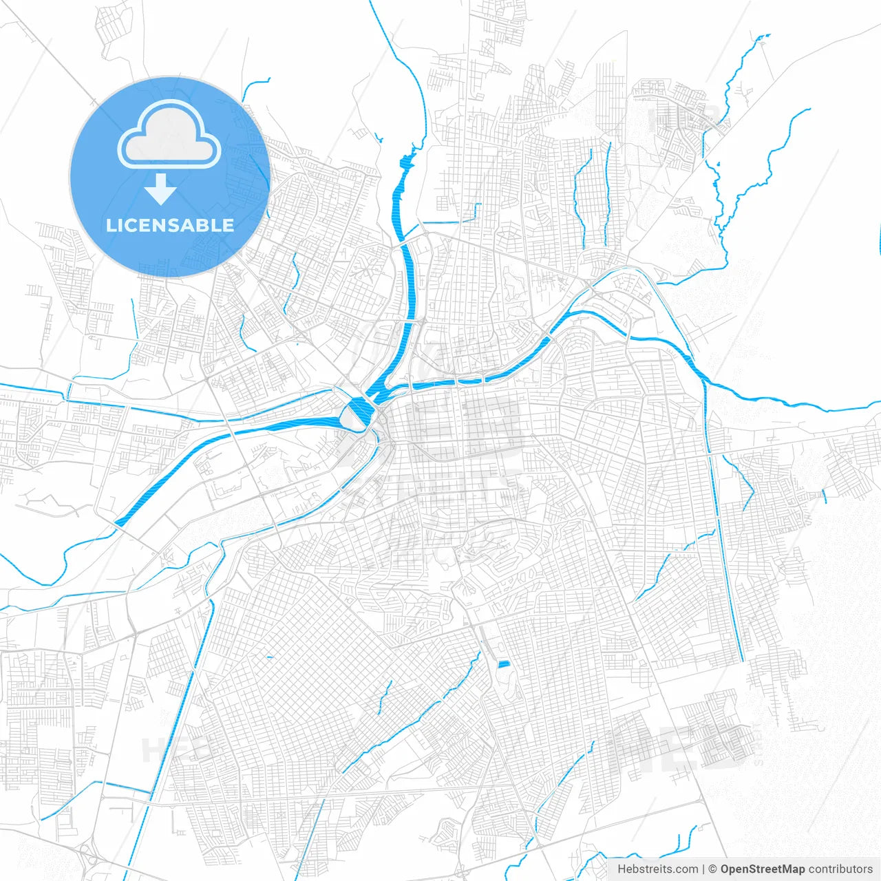 Culiacán, Mexico PDF vector map with water in focus