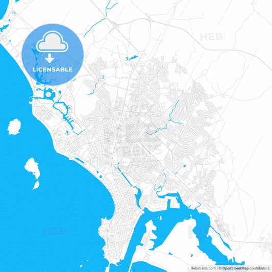 Mazatlán, Mexico PDF vector map with water in focus