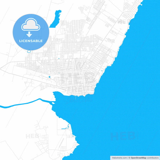 Chetumal, Mexico PDF vector map with water in focus
