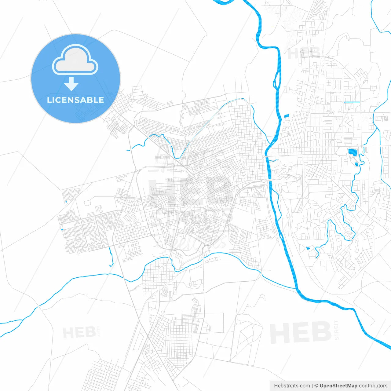 Piedras Negras, Mexico PDF vector map with water in focus
